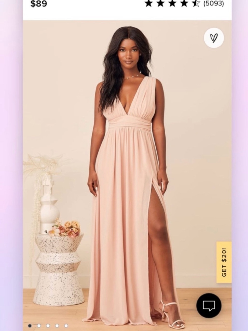 Lulu's Blush Pink V-Neck Sleeveless Maxi Dress with Thigh Slit